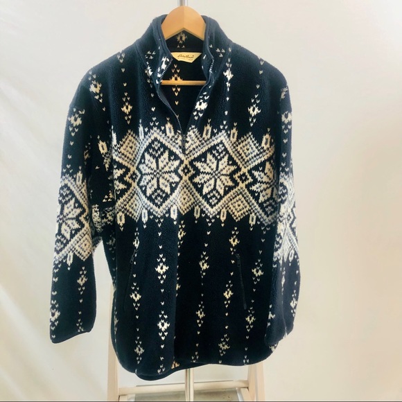 Vintage Eddie Bauer Made in Canada Blue Nordic Pullover Fleece Women Medium - Picture 7 of 9
